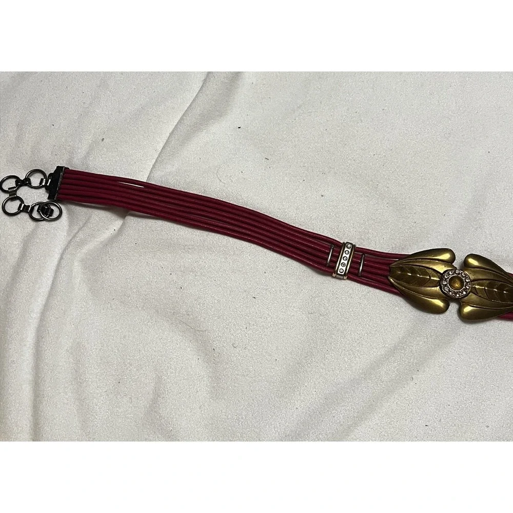 Unique Pink Leather Rope Belt With Gold And Rhinestone Accents And Chain Closure